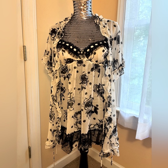 IN BLOOM Black and White Floral Robe and Nightie Set | Size Large - Picture 1 of 14